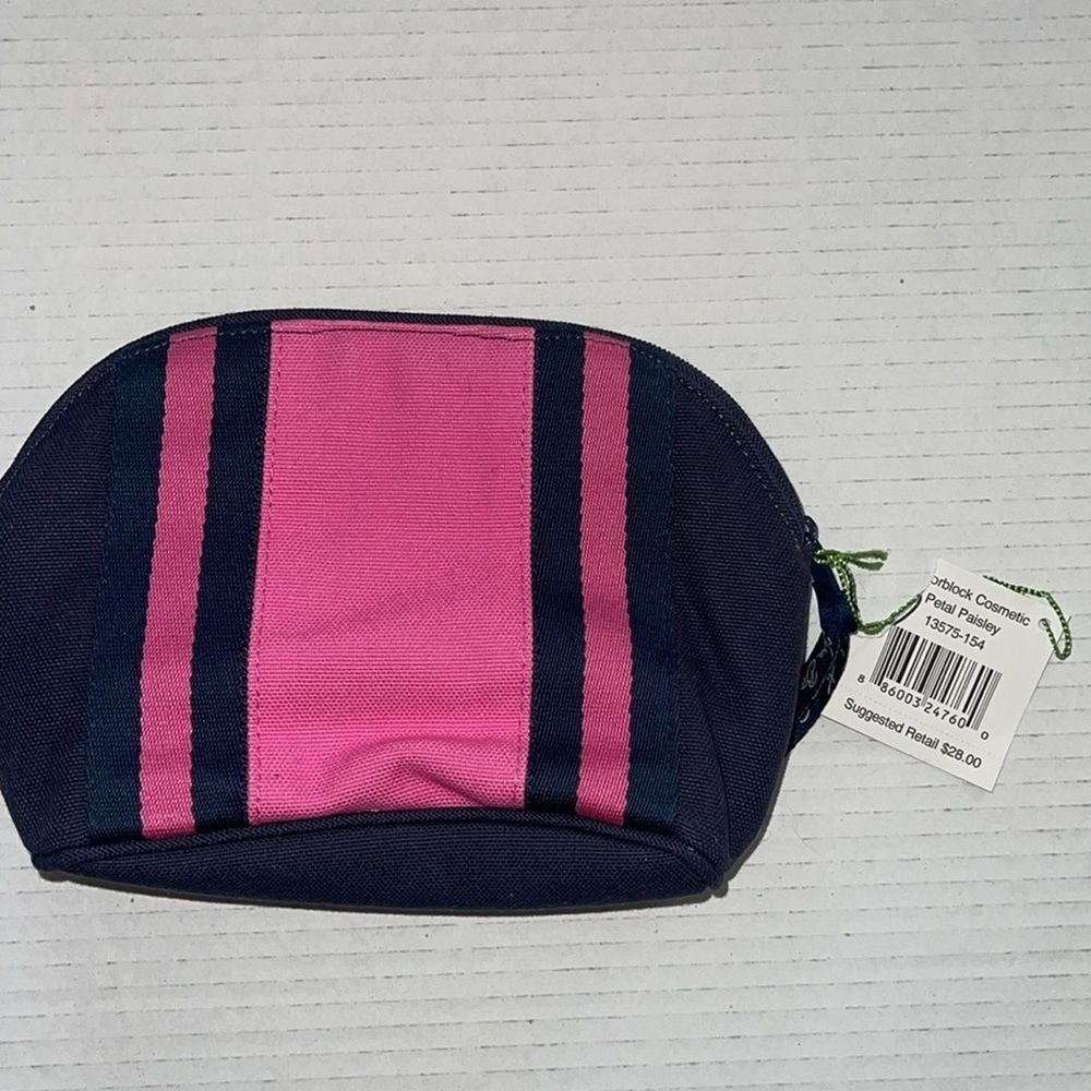 Vera Bradley Colorblock Cosmetic Pouch Canvas Navy Pink Blue 13575-154 NWT - Picture 2 of 5